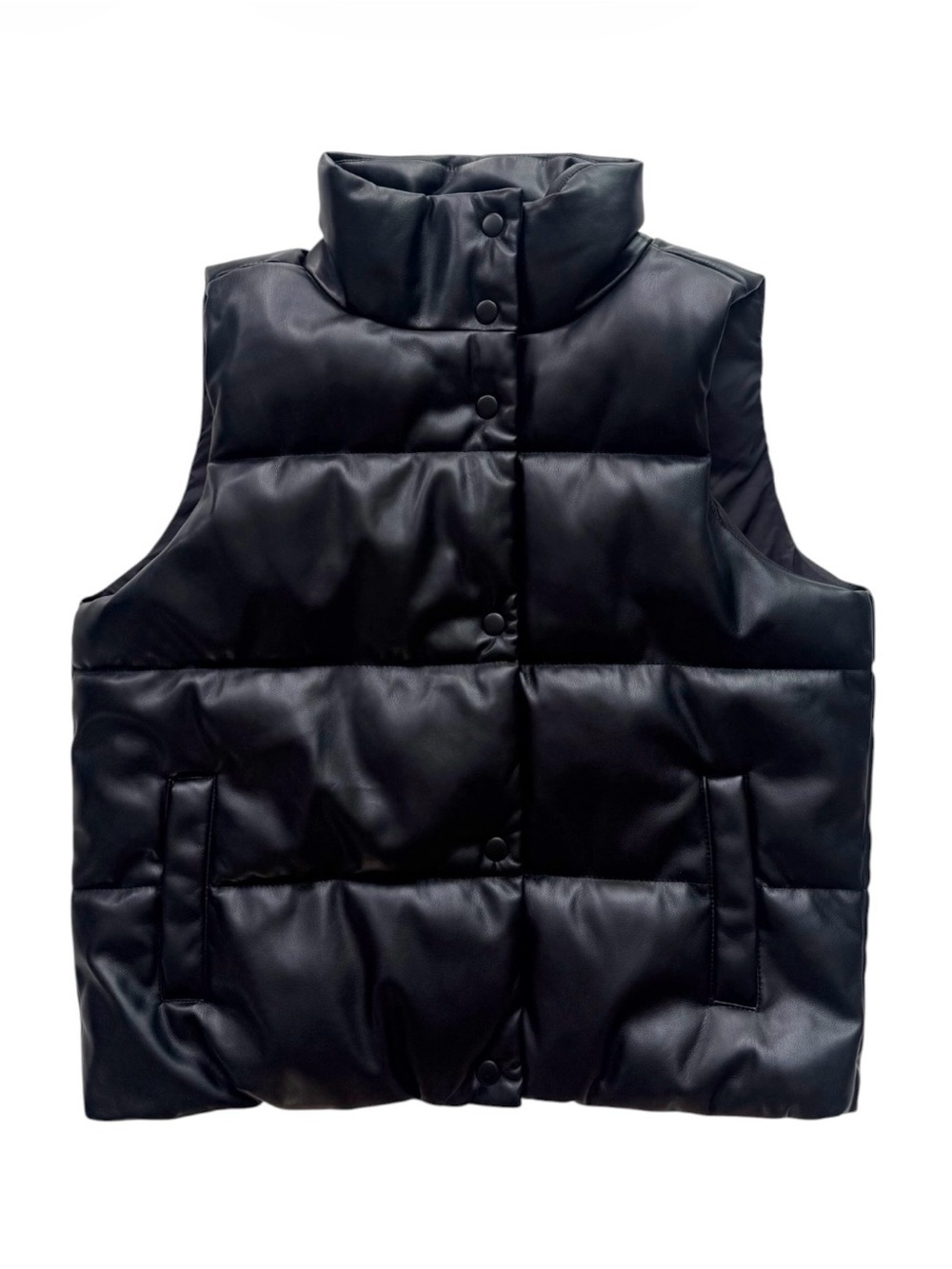 Evereve Faux Leather Black Puffy Vest Size Medium